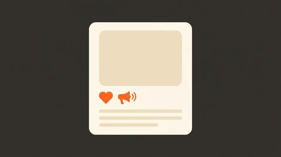 Illustration of a social feed ad card with a megaphone, representing Meta Ads